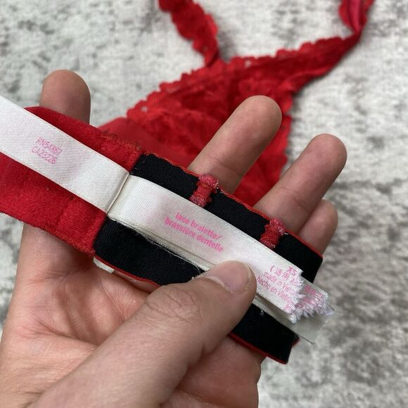 Victoria Secret PINK Lace Bralette Padded Red Bra Floral Bralette Size XS - Picture 6 of 6